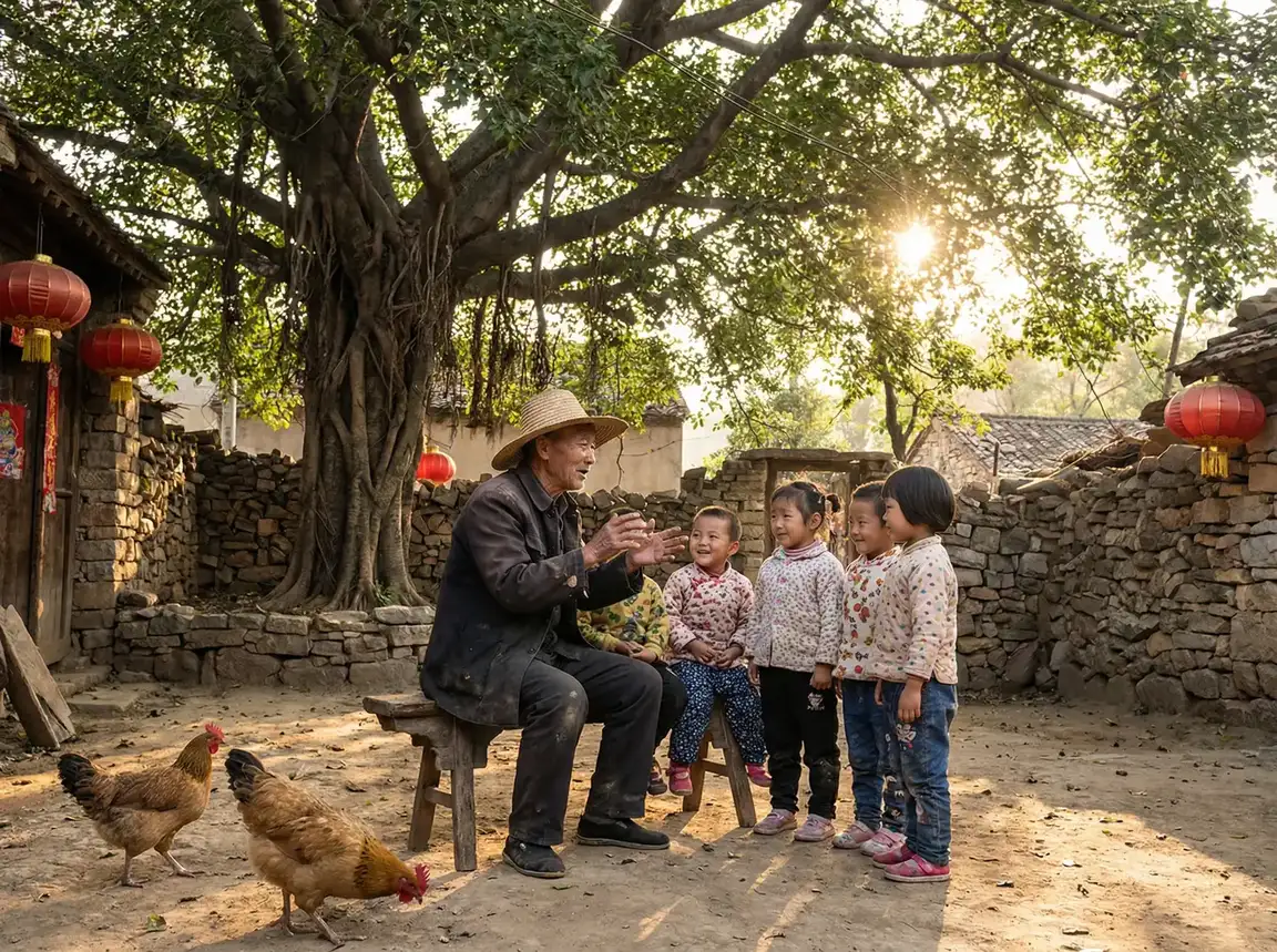 老人在大榕树下给孩子们讲故事 - 年轻人手机在线高清免费观看 乡村记忆